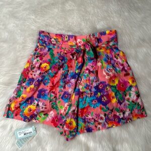 Luli Fama size L Bermuda short electric coral water blossoms tie waist.